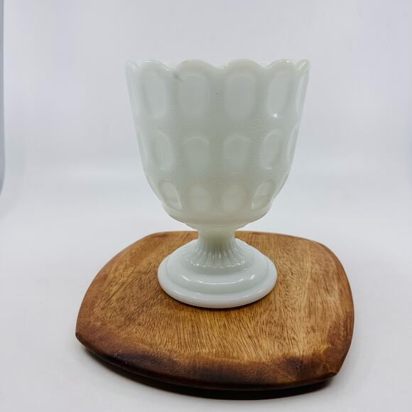 Vintage E.O. Brody Milk Glass Footed Pedestal 6" Scalloped Bowl Vase Compote US - Picture 2 of 9